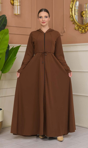 عباية برادا بكبيشون ثابت وكمر قابل للإزالة 686 - ترابي