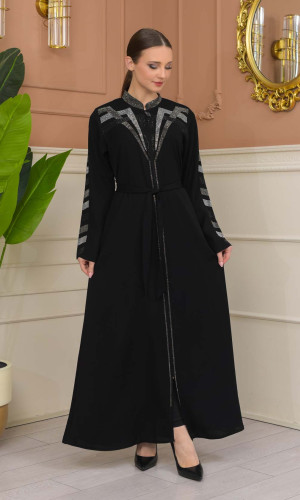 Modest Rosa Risa Abaya Adorned with Crystals 689 - Schwarz
