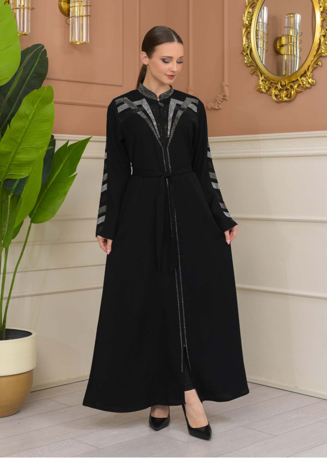 Modest Rosa Risa Abaya Adorned with Crystals 689 - black
