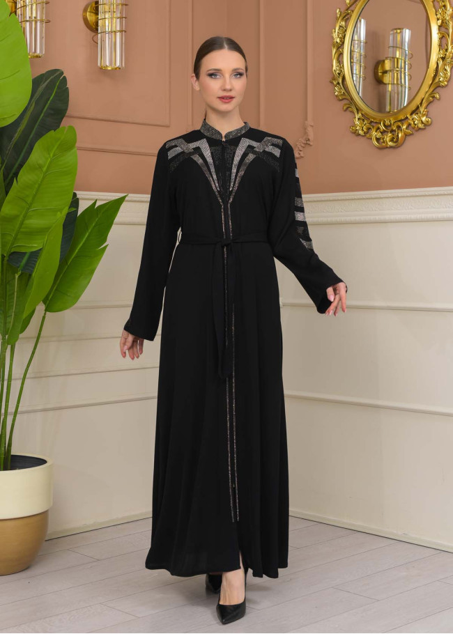 Modest Rosa Risa Abaya Adorned with Crystals 689 - black