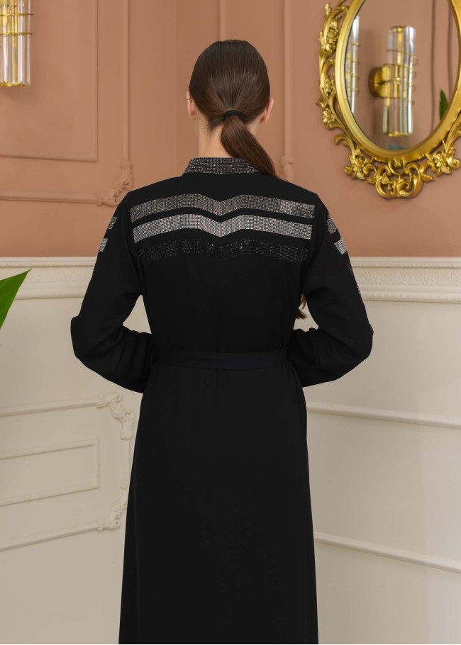 Modest Rosa Risa Abaya Adorned with Crystals 689 - black