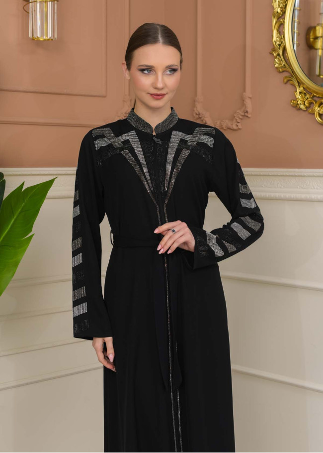Modest Rosa Risa Abaya Adorned with Crystals 689 - black