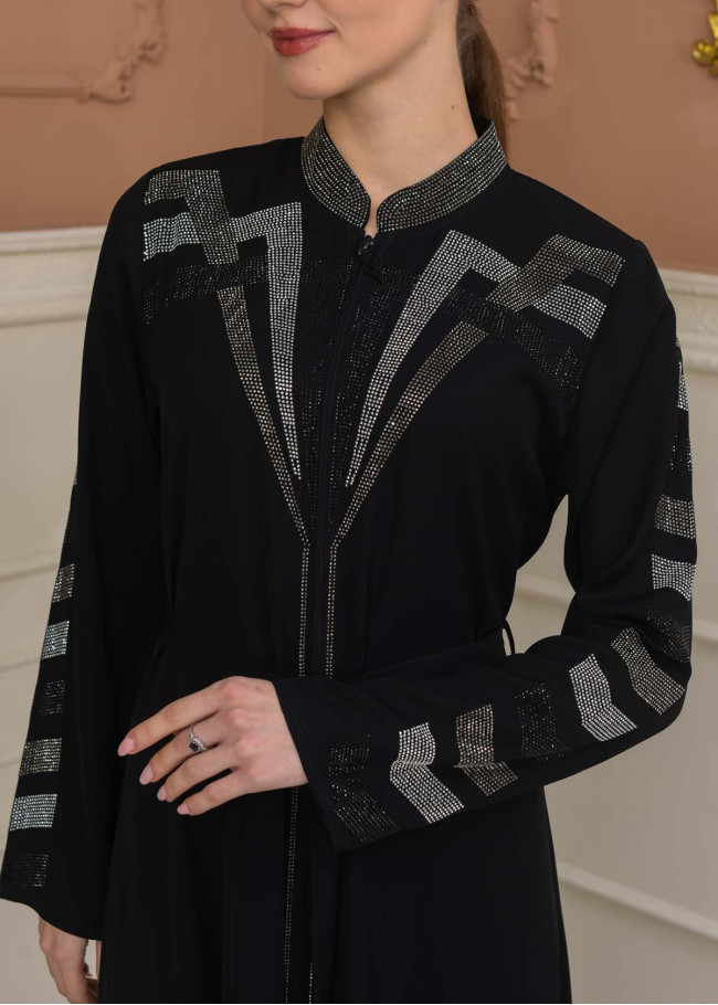 Modest Rosa Risa Abaya Adorned with Crystals 689 - black