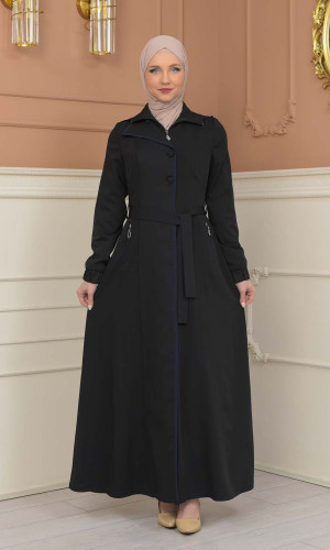 Modest Topcoat With Buttoned Detail 1230 - black