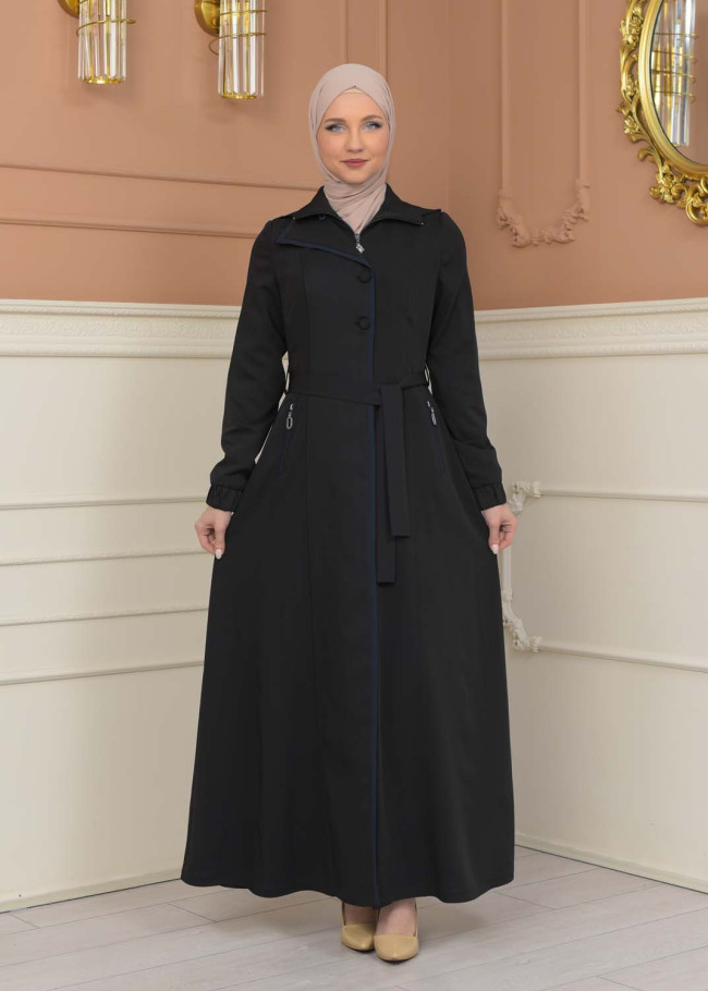 Modest Topcoat With Buttoned Detail 1230 - black