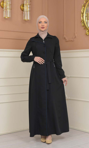 Modest Topcoat With Buttoned Detail 1230 - black
