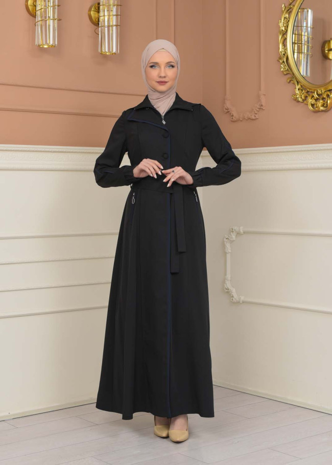 Modest Topcoat With Buttoned Detail 1230 - black