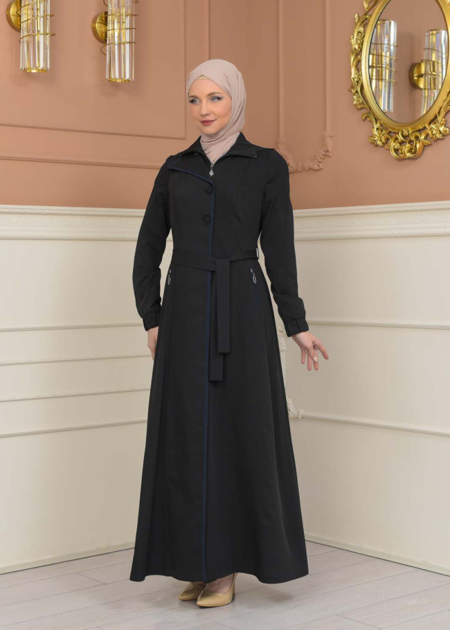 Modest Topcoat With Buttoned Detail 1230 - black