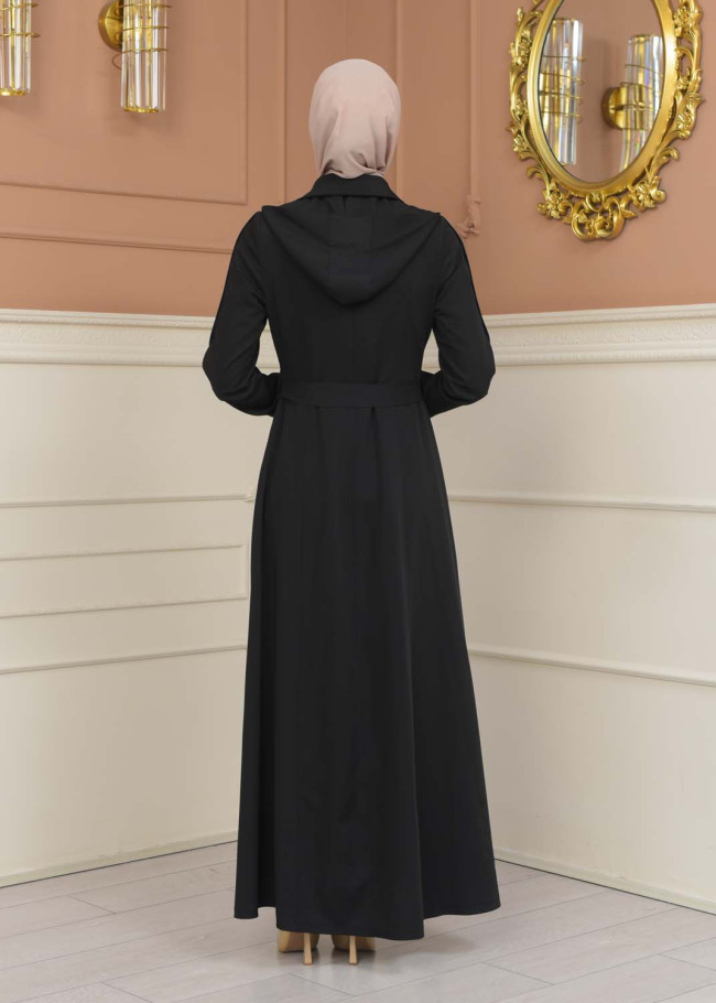 Modest Topcoat With Buttoned Detail 1230 - black