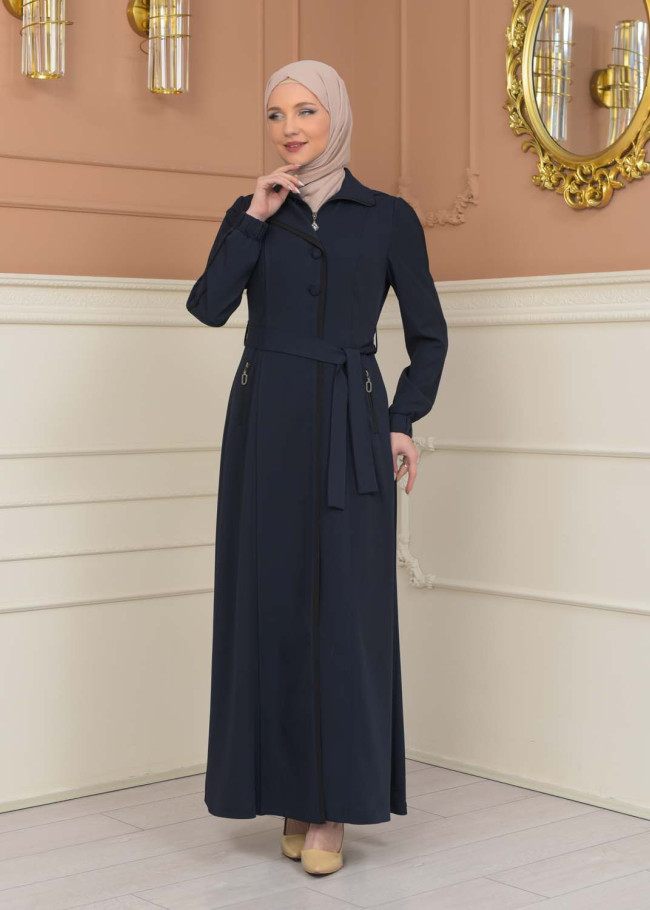 Modest Topcoat With Buttoned Detail 1230 - deep blue