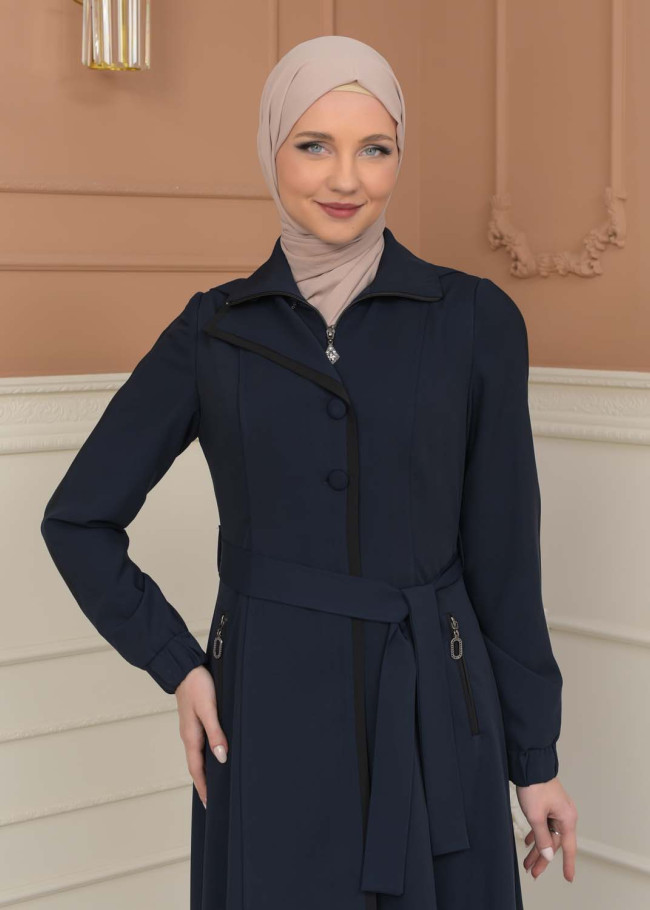 Modest Topcoat With Buttoned Detail 1230 - deep blue