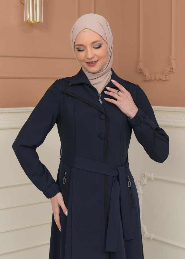 Modest Topcoat With Buttoned Detail 1230 - deep blue