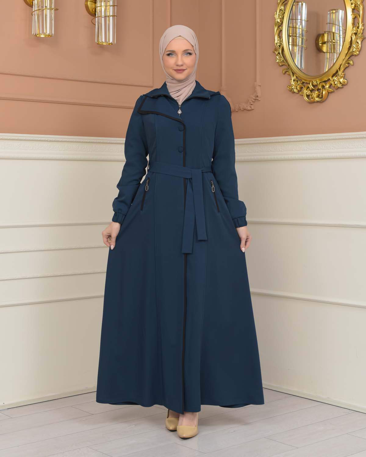 トップス Euro MODESTY INDUSTRY OVER DYE ZIP KNIT Modest Topcoat With Buttoned Detail 1230 - turquoise