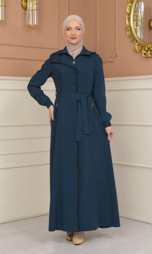 Modest Topcoat With Buttoned Detail 1230 - turquoise