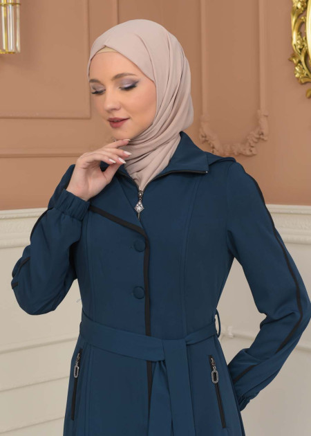 トップス Euro MODESTY INDUSTRY OVER DYE ZIP KNIT Modest Topcoat With Buttoned Detail 1230 - turquoise