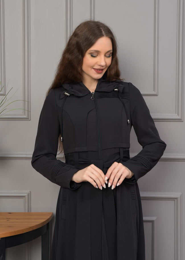 Belted Hooded Hijabi Prada Topcoat 1231 - black