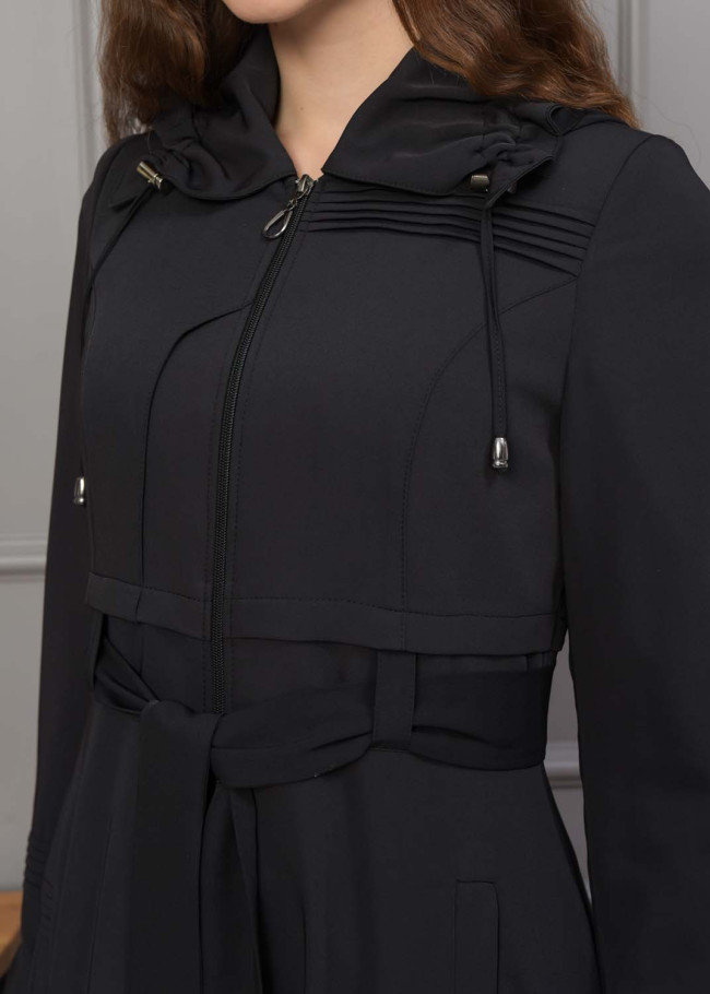 Belted Hooded Hijabi Prada Topcoat 1231 - black