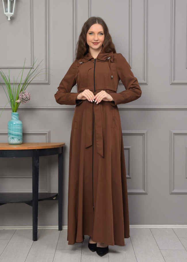 Belted Hooded Hijabi Prada Topcoat 1231 - brown
