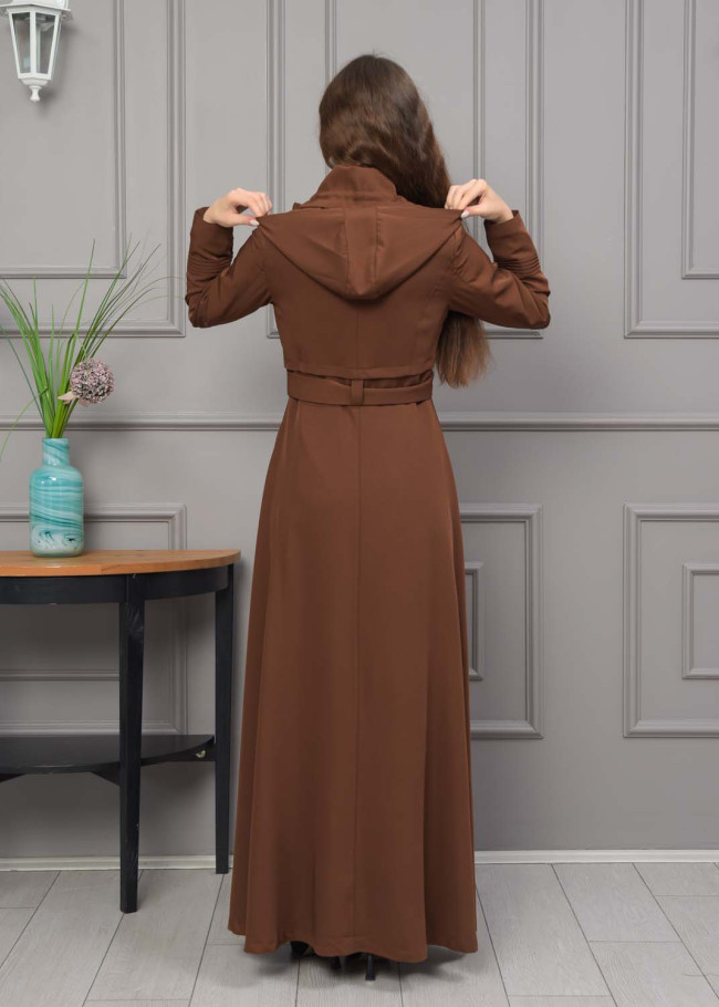 Belted Hooded Hijabi Prada Topcoat 1231 - brown