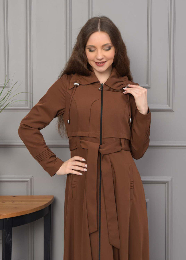 Belted Hooded Hijabi Prada Topcoat 1231 - brown