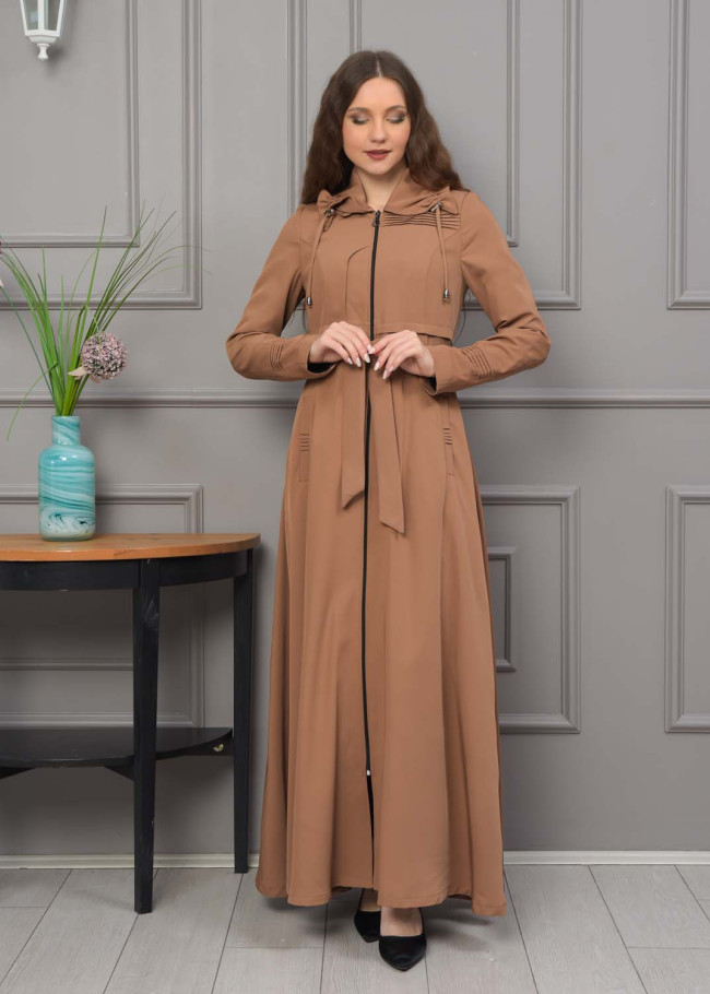 Belted Hooded Hijabi Prada Topcoat 1231 - tan