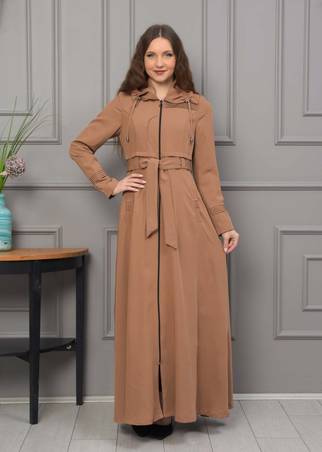 Belted Hooded Hijabi Prada Topcoat 1231 - tan