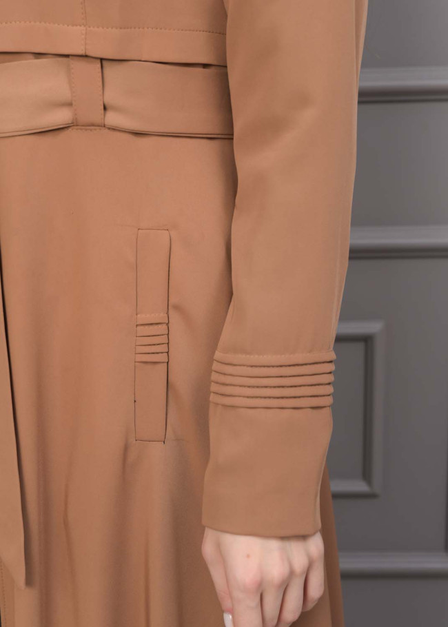 Belted Hooded Hijabi Prada Topcoat 1231 - tan