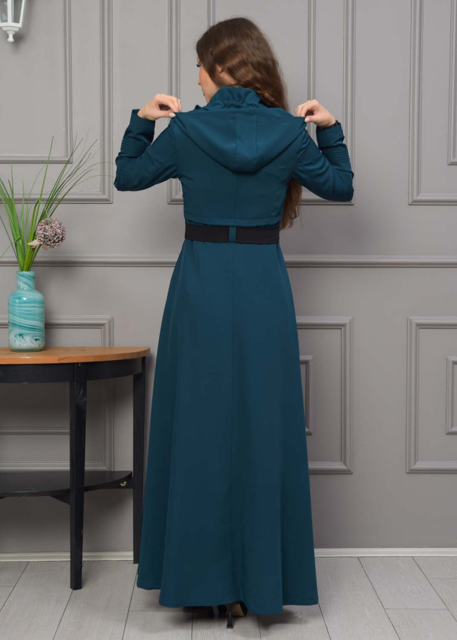 Belted Hooded Hijabi Prada Topcoat 1231 - turquoise
