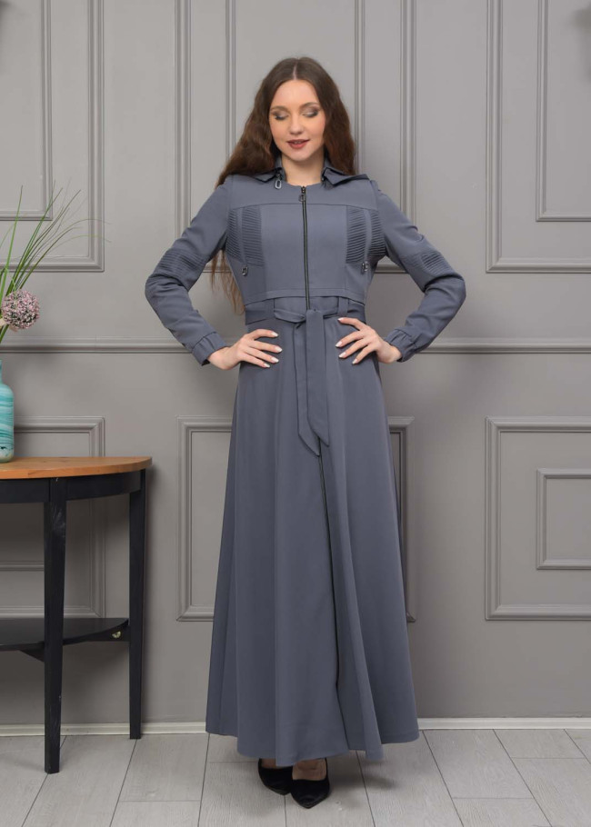Hooded Belted Hijabi Prada Topcoat 1232 - gray