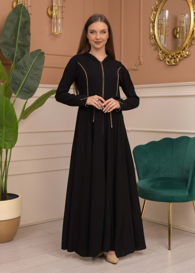 Hooded-Belted Rose Rise Abaya 695 - beige