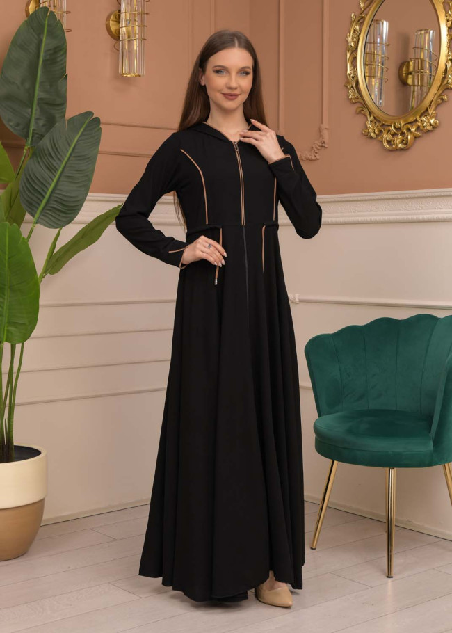 Hooded-Belted Rose Rise Abaya 695 - beige