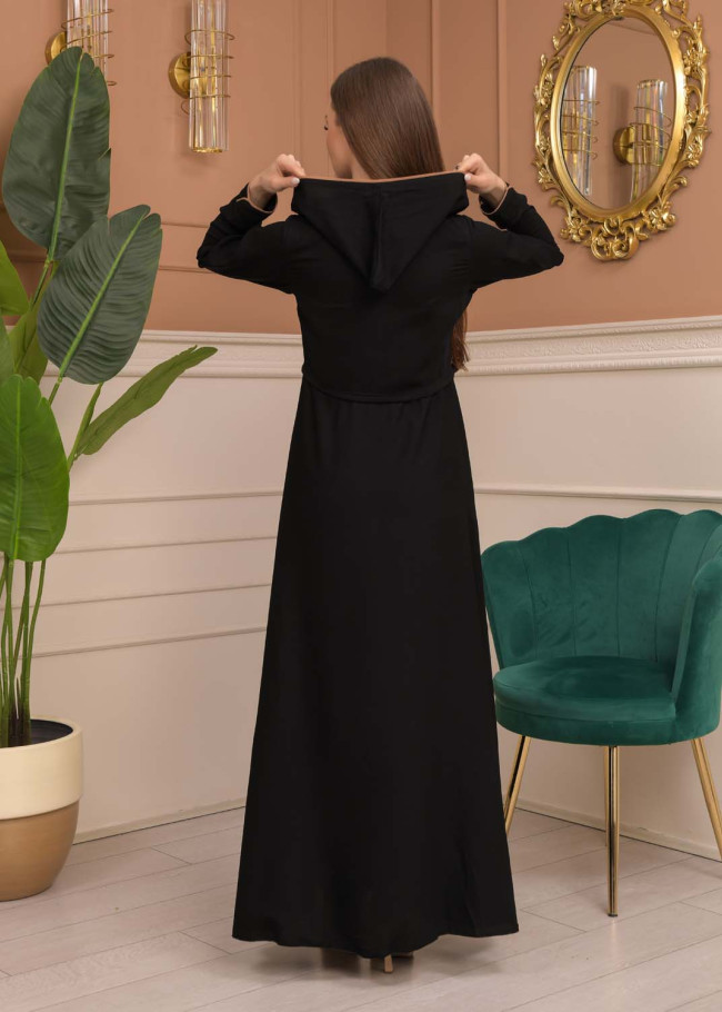 Hooded-Belted Rose Rise Abaya 695 - beige