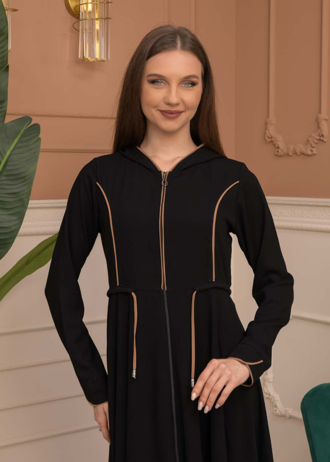 Hooded-Belted Rose Rise Abaya 695 - beige
