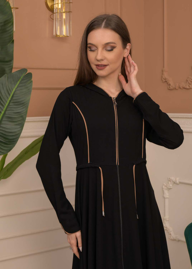 Hooded-Belted Rose Rise Abaya 695 - beige