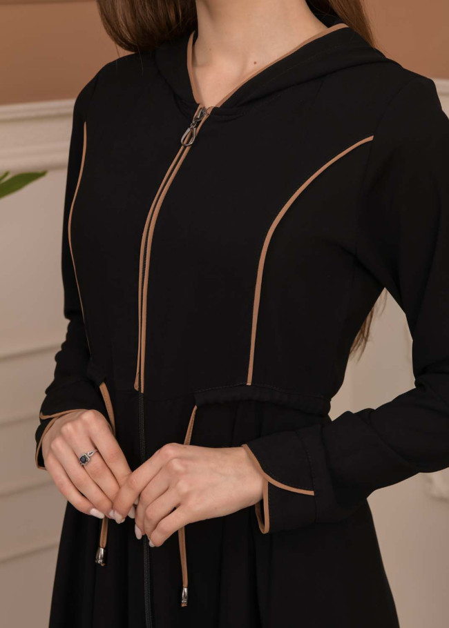 Hooded-Belted Rose Rise Abaya 695 - beige