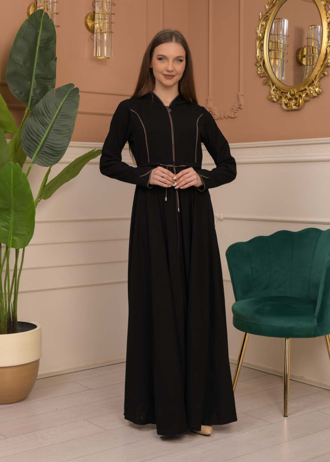 Hooded-Belted Rose Rise Abaya 695 - brown