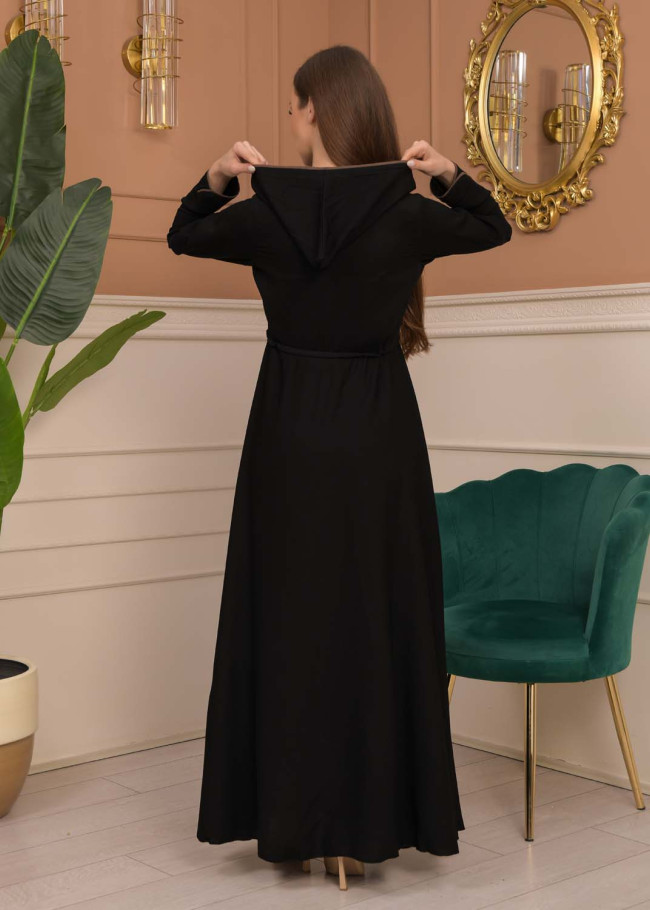 Hooded-Belted Rose Rise Abaya 695 - brown