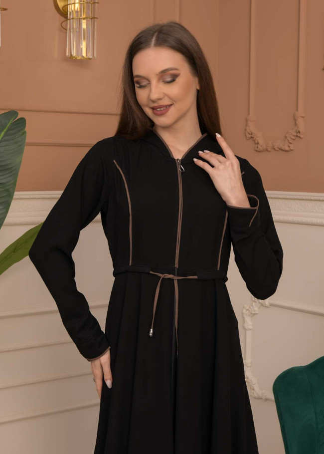 Hooded-Belted Rose Rise Abaya 695 - brown
