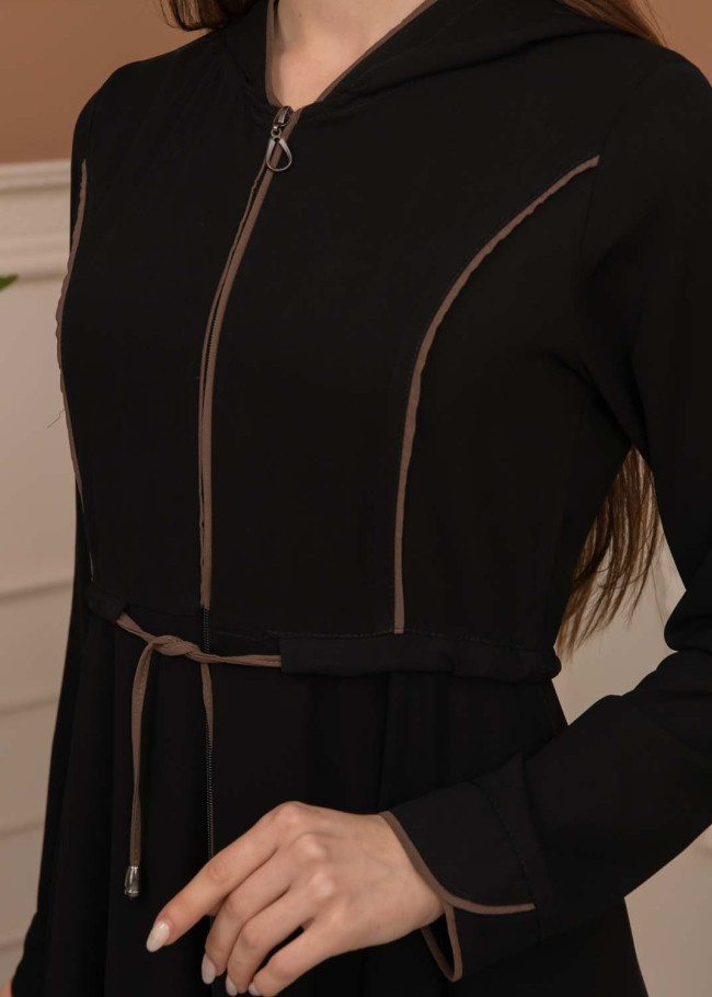 Hooded-Belted Rose Rise Abaya 695 - brown