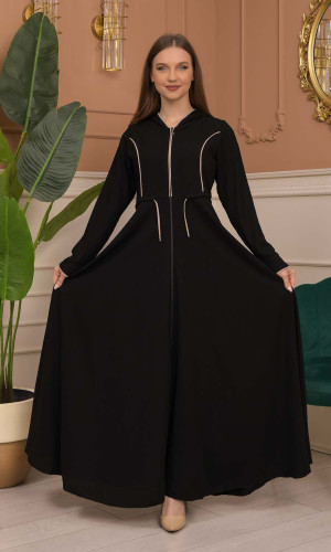 Hooded-Belted Rose Rise Abaya 695 - Ecru
