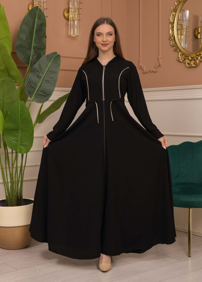 Hooded-Belted Rose Rise Abaya 695 - ecru