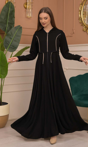 Hooded-Belted Rose Rise Abaya 695 - Ecru