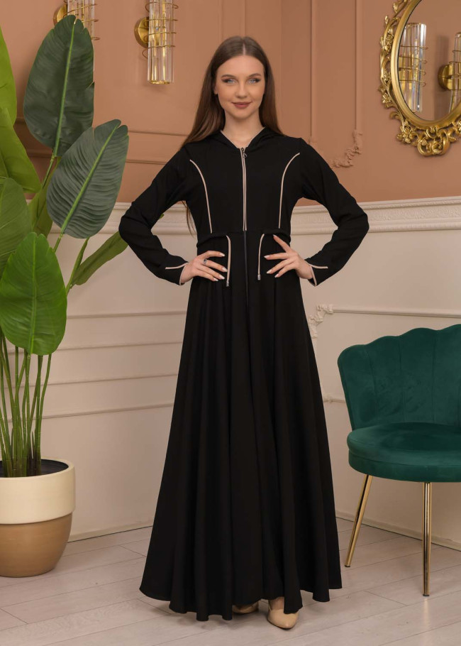 Hooded-Belted Rose Rise Abaya 695 - ecru