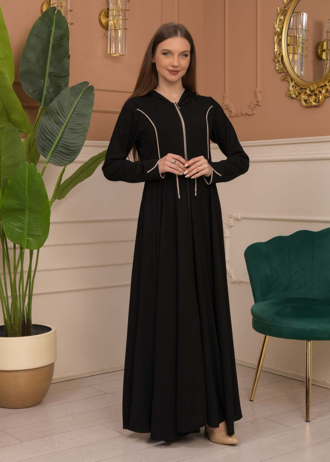 Hooded-Belted Rose Rise Abaya 695 - ecru