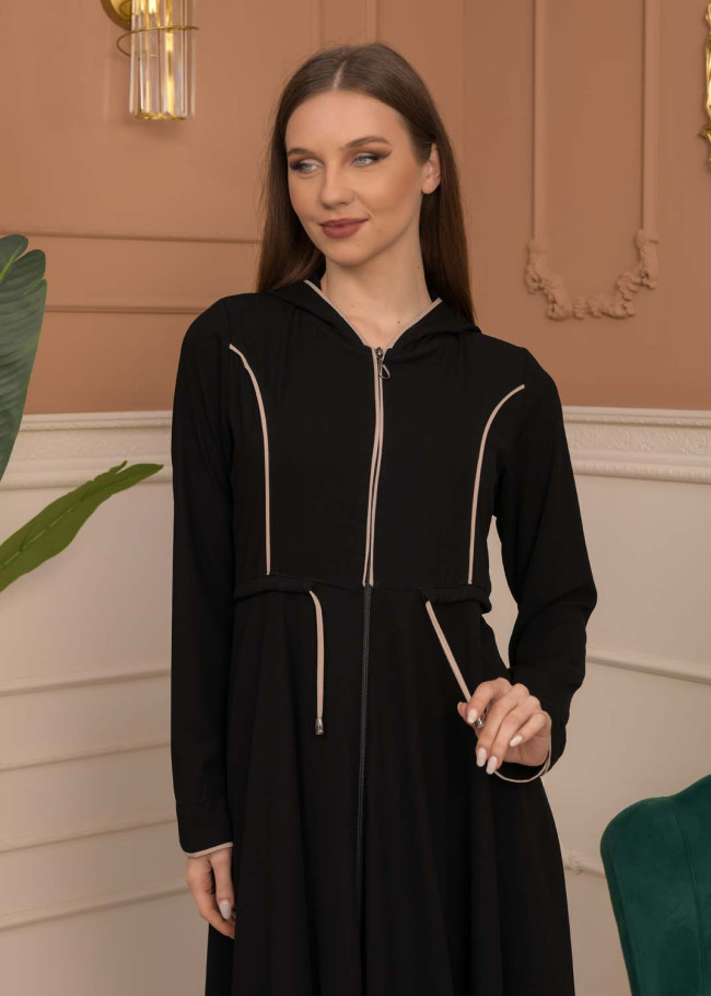 Hooded-Belted Rose Rise Abaya 695 - ecru