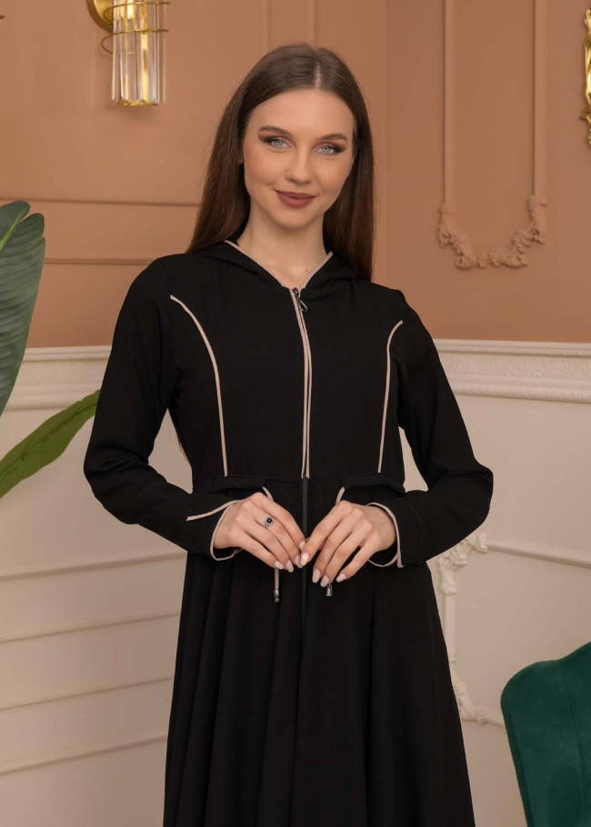 Hooded-Belted Rose Rise Abaya 695 - ecru