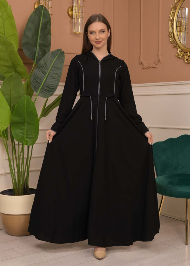 Hooded-Belted Rose Rise Abaya 695 - Antrasıt