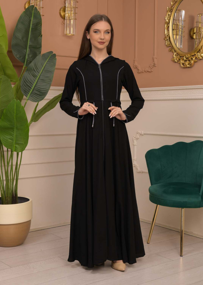 Hooded-Belted Rose Rise Abaya 695 - Antrasıt