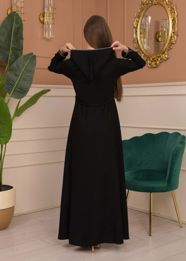 Hooded-Belted Rose Rise Abaya 695 - Antrasıt