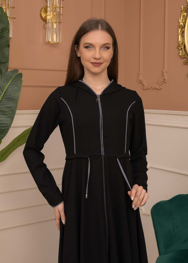 Hooded-Belted Rose Rise Abaya 695 - Antrasıt
